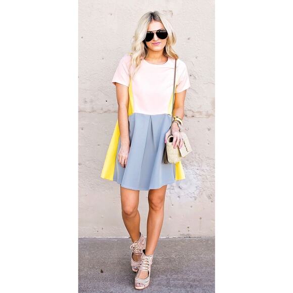 NWOT BlOGGER Fav SHEIN Pink, Yellow, Gray colorblocked dress - Picture 12 of 12